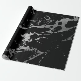 Papel De Regalo Plata de mármol negro brillante sombras grises pro