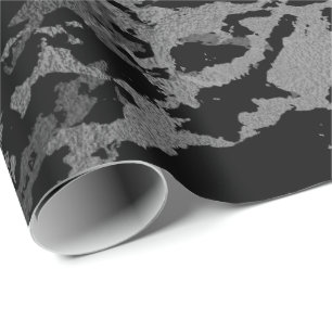 Papel De Regalo Plata de mármol negro Carrara Gris profundo brilla