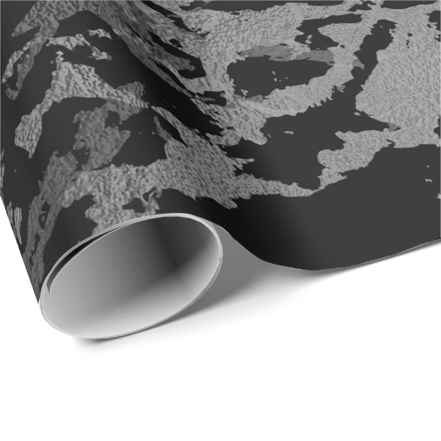 Papel De Regalo Plata de mármol negro Carrara Gris profundo brilla (Esquina del rollo)