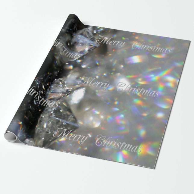Papel De Regalo Plata Feliz Navidad Texto de brillantes Diamantes  (Desenrollado)