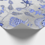 Papel De Regalo Plata Floral Azul Gris zafiro cobalto Ornamental<br><div class="desc">Minimalismo y elegancia estilo oriental Glam y papel de envolver delado de Moda</div>