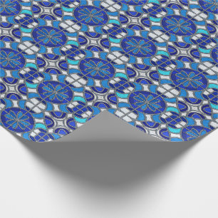 Papel De Regalo Plata Metálica, estilo vidrio emplomado tonos azul