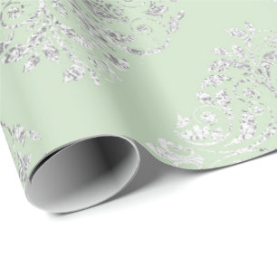 Papel De Regalo Plata real Vip de la verde menta del damasco de