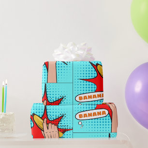 Papel De Regalo Plátano de estilo cómic de arte pop retro