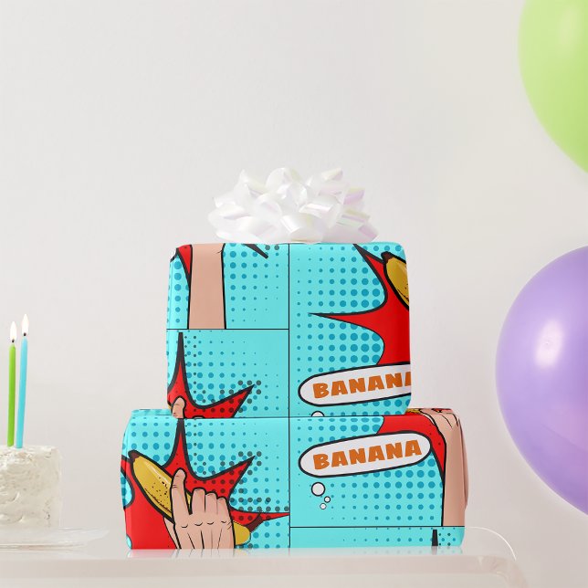 Papel De Regalo Plátano de estilo cómic de arte pop retro (Subido por el creador)
