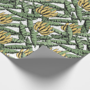 Papel De Regalo Plátanos blancos y amarillos exóticos y hojas