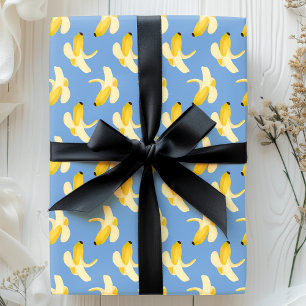 Papel De Regalo Plátanos En Patrón De Frutas Azules