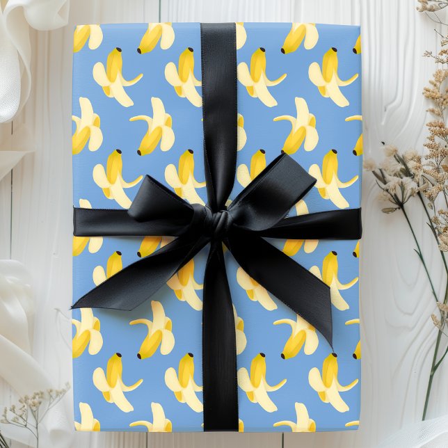 Papel De Regalo Plátanos En Patrón De Frutas Azules (Subido por el creador)