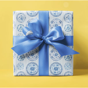 Papel De Regalo Platos Azul Chinoiserie Blanco Para Todas Las Ocas