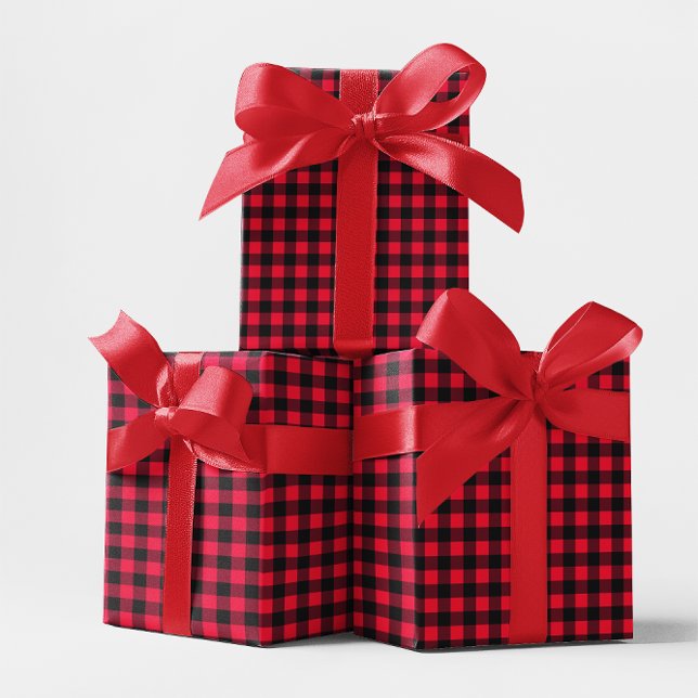 Papel De Regalo Platos clásicos de búfalo rojos y negros (Classic Red and Black Buffalo Plaid Wrapping Paper)