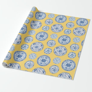 Papel De Regalo Platos de Chinoiserie Azul Vintage para Cualquier 