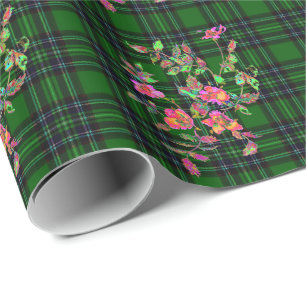 Papel De Regalo Platos verdes y negros con rosas vintage