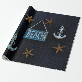 Papel De Regalo Playa con las estrellas de mar y las anclas