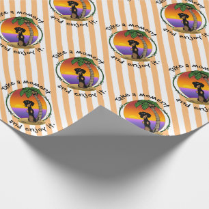 Papel De Regalo Playa Cute Tropical Island Dachshund (negro y tost