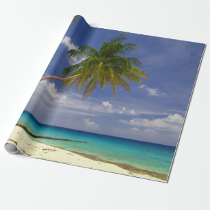 Papel De Regalo Playa de arena blanca y palmera tropical