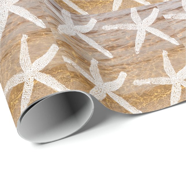 Papel De Regalo Playa de arena náutica con marea blanca (Esquina del rollo)