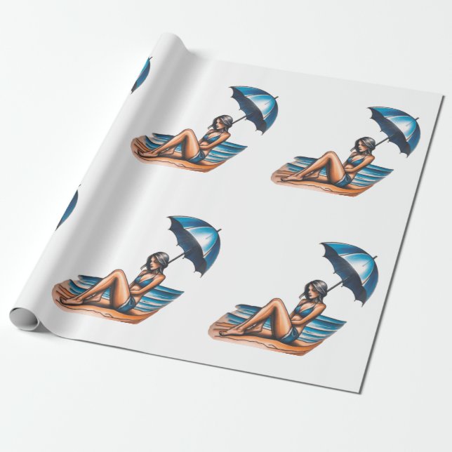 Papel De Regalo Playa de Chica bikini Napping Thunder_Cove (Desenrollado)