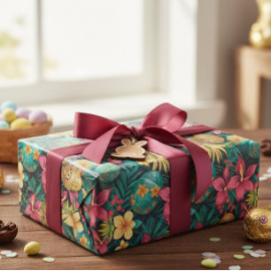 Papel De Regalo Playa de las hojas de primavera tropical de Semana