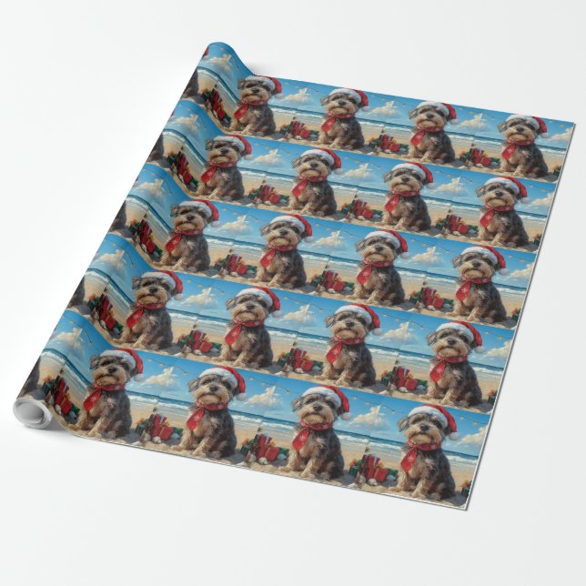 Papel De Regalo Playa de Navidades de perros de peluche Griffon (Desenrollado)