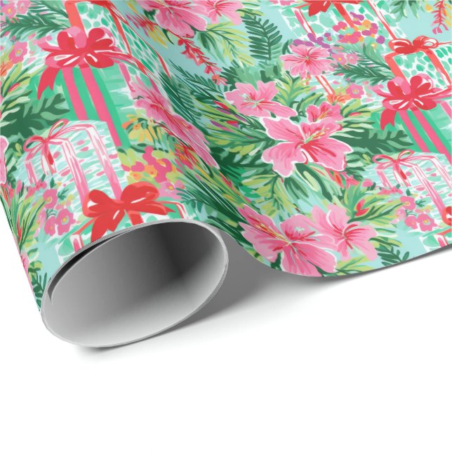 Papel De Regalo Playa de Palm brillante Navidad Presenta acuarela (Esquina del rollo)