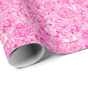 Papel De Regalo Playa de Palm Preppy Imprime Foxes y Flores Rosa