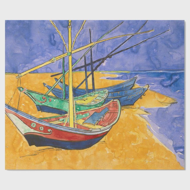Papel De Regalo Playa del Impresionismo de los barcos Van Gogh (Superficie plana)