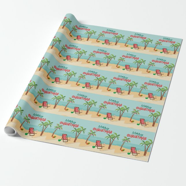 Papel De Regalo Playa Feliz Navidad (Desenrollado)