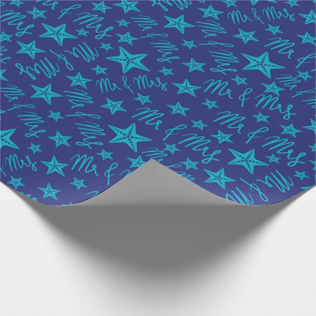 Papel De Regalo Playa Marítima Boda Océano Starfish Azul Seamless (Esquina)