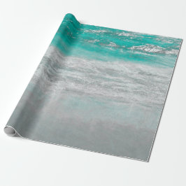 Papel De Regalo Playa Océano Turquesa Olas de Arte Tropical Coster