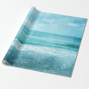 Papel De Regalo Playa Retro - Color azul Verde azulado del océano 