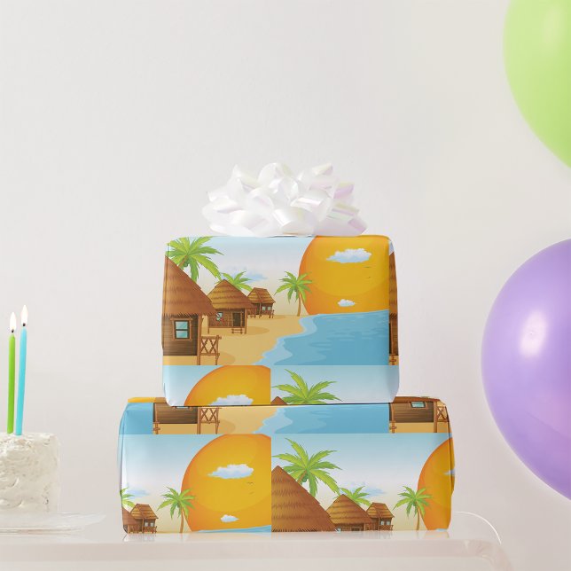 Papel De Regalo Playa tropical con sombrillas de paja (Subido por el creador)