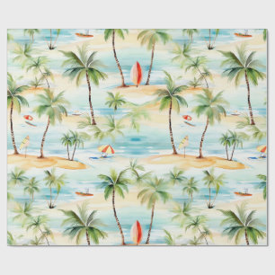 Papel De Regalo Playa tropical con tablas de surf envolviendo pape