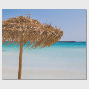 Papel De Regalo Playa Tropical Escénica con Sombrilla de Paja