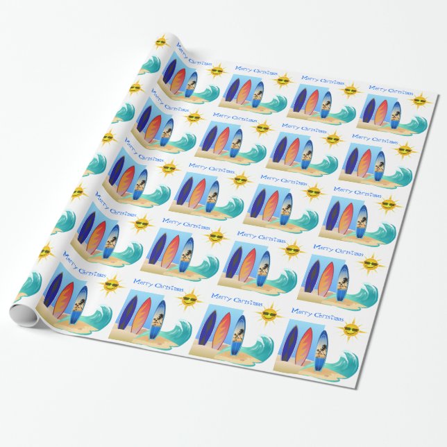 Papel De Regalo Playa Tropical Navegador Océano Feliz Navidad (Desenrollado)