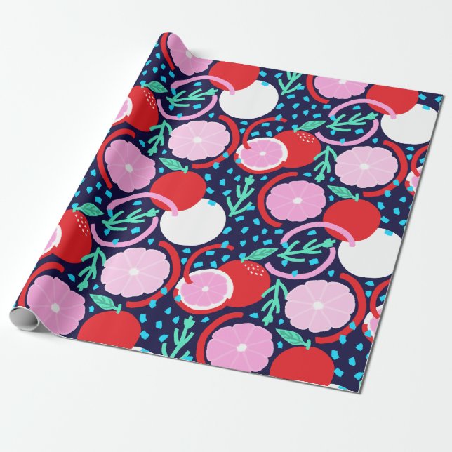 Papel De Regalo Playful Citrus Fruit & Confetti Midnight Market (Desenrollado)