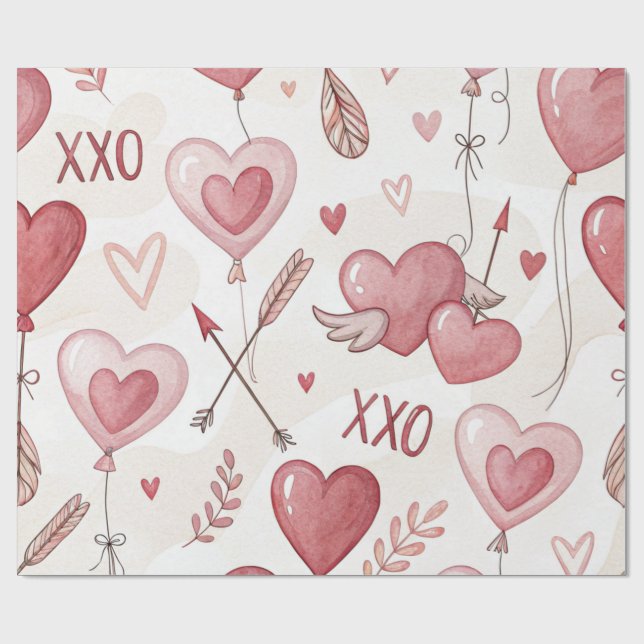 Papel De Regalo Playful Heart Balloons XOXO Valentine (Superficie plana)