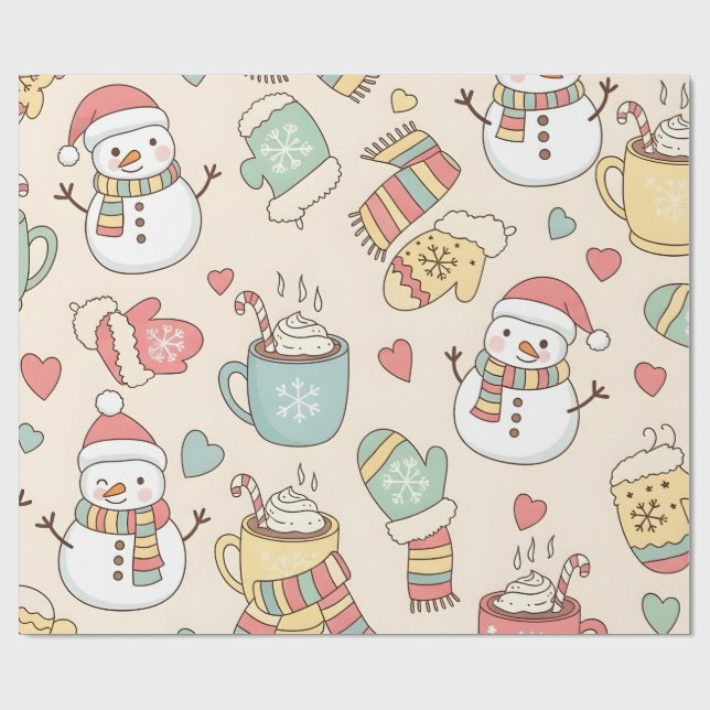 Papel De Regalo Playful Winter Holiday Hand-Drawn Snowmen and Fest (Superficie plana)