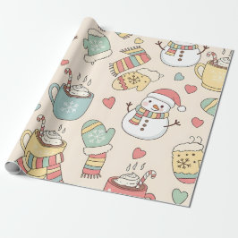 Papel De Regalo Playful Winter Holiday Hand-Drawn Snowmen and Fest