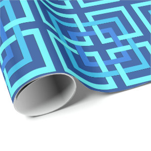 Papel De Regalo Plazas geométricas modernas, cobalto y azul cielo
