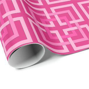 Papel De Regalo Plazas geométricas modernas, fucsia y rosa claro