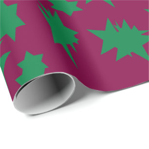 Papel De Regalo Pleno color ciruela con estrellas verdes Navidades