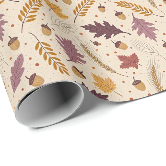 Papel De Regalo Plum and Mustard Autumn Leaf Pattern (Esquina del rollo)