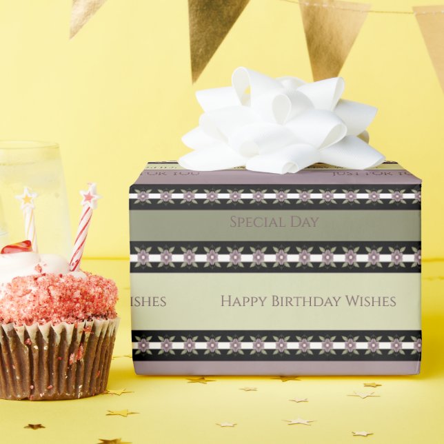 Papel De Regalo Plum Black And Olive Green Designer (Fiesta de cumpleaños )