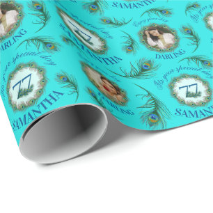 Papel De Regalo Pluma de pavo real 77 totalmente editable personal