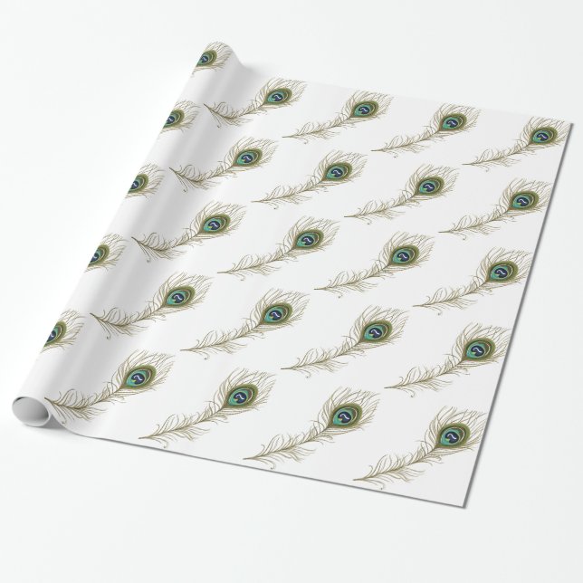 Papel De Regalo Pluma de pavo real blanco de moda (Desenrollado)