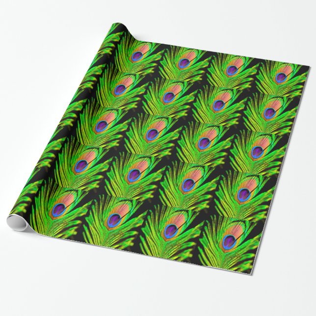 Papel De Regalo Pluma de Pavo Real Colores Neón (Desenrollado)