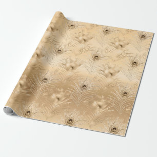 Papel De Regalo Pluma de Pavo Real Marrón Claro Deluxe Glamurosa