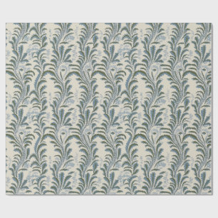 Papel De Regalo Pluma de pluma azul y oliva en crema