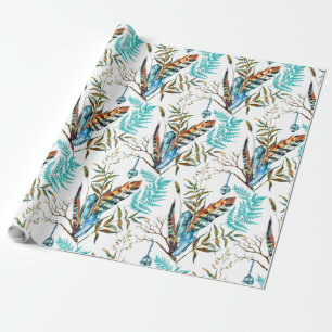 Papel De Regalo Pluma tribal y patrón azul colgante Cristal