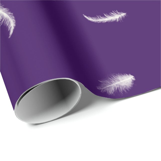 Papel De Regalo Plumas blancas en morado (Esquina del rollo)